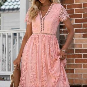 Merokeety peach Laced Lined Formal Dress Size Xl